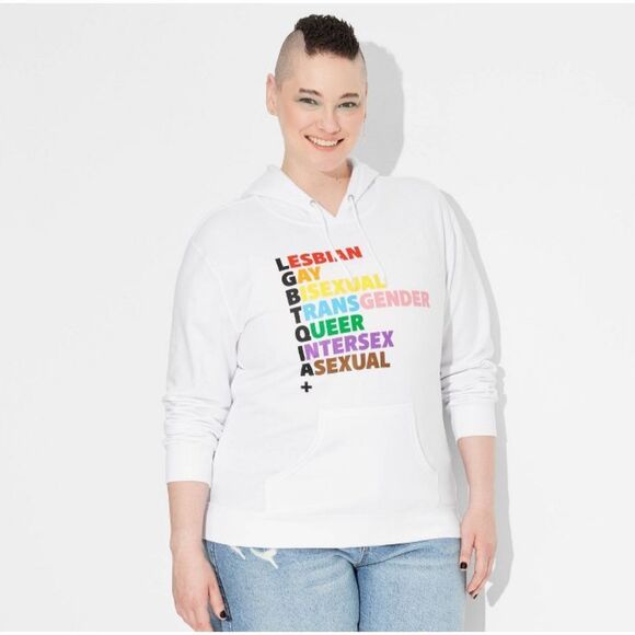 Pride Hoodie - White Hooded Pullover for LGBTQIA+ Sweatshirt 4X - Picture 4 of 4